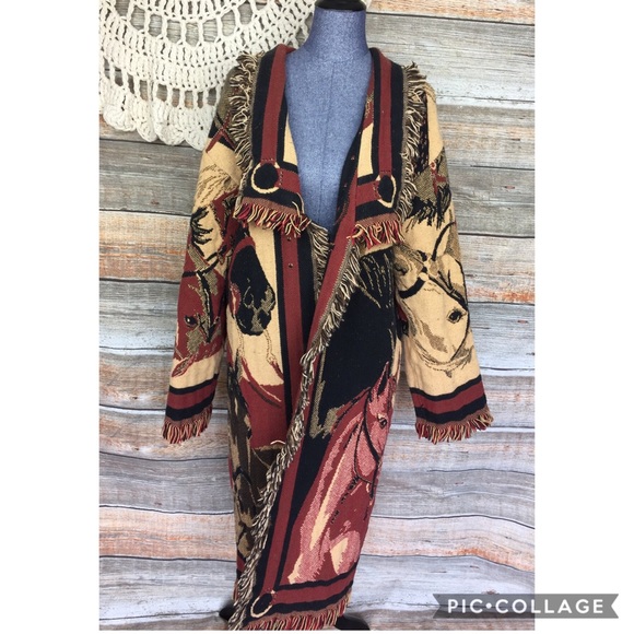 Vintage Sweaters - Vintage | Goodwin Weavers Horse Blanket Duster